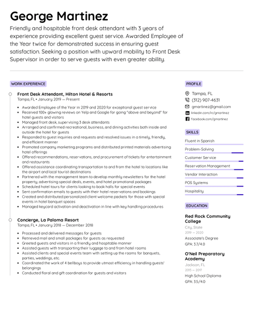 Hotel Front Desk Employee Resume Example & Writing Tips for 2022